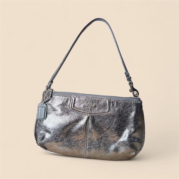 Coach Metallic Pewter Leather  Large Wristlet/Shoulder Bag0 - Picture 1 of 7